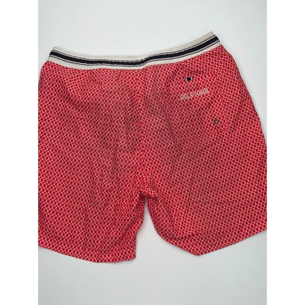 Tommy Hilfiger Mens Red Geometric‎ Diamond Swim Trunks Board Shorts Size Large
